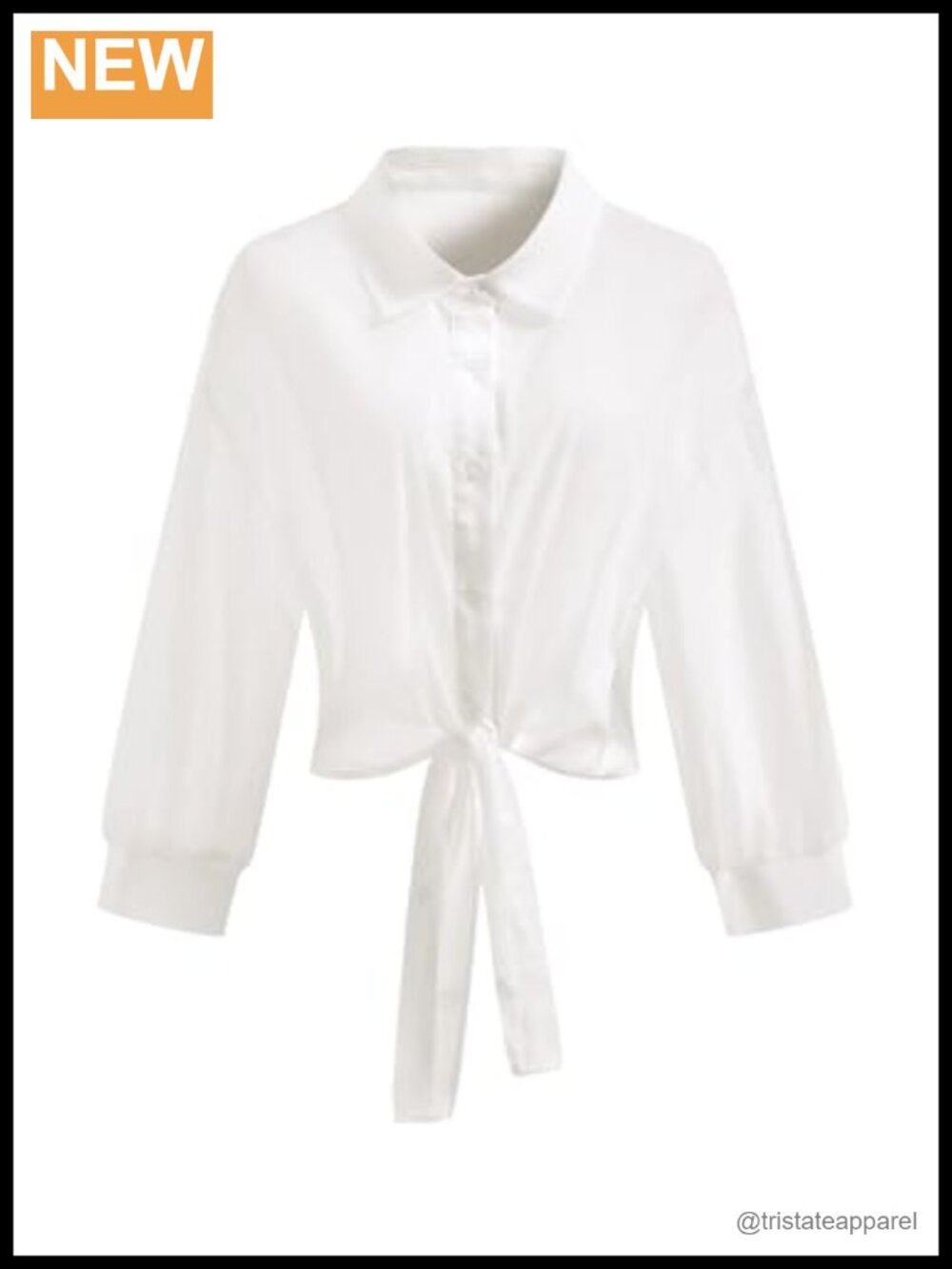 Sheer Tie Front Oversized 3/4 Sleeve Blouse Collared Neck